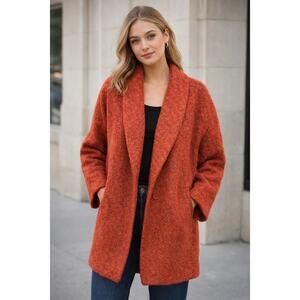 Chepe Women’s Wool Alpaca Blend Orange Oversized Cocoon Coat Sz M Made in Italy